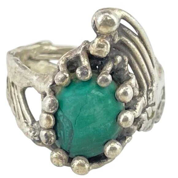 Vintage Brutalist Handmade Sterling and Stone Size 6.5 Ring - Picture 1 of 6